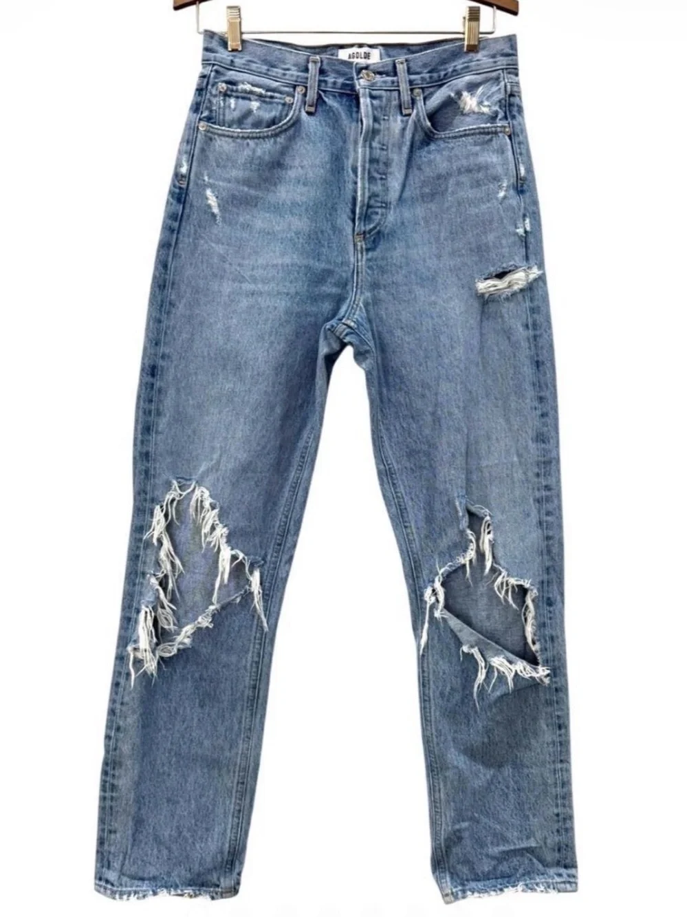 Agolde Women's Blue Distressed Ankle Cropped Jeans